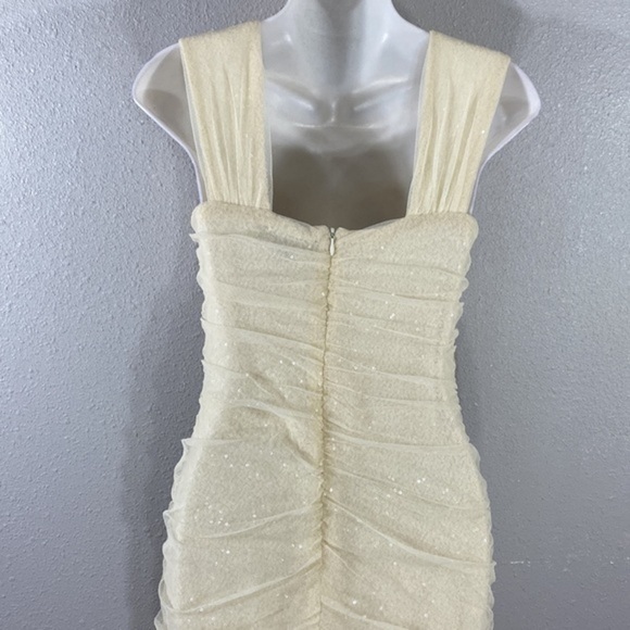 NWT Ralph Lauren ivory ruching mesh overlay sequin bodycon dress 6 NN17 - Picture 9 of 12